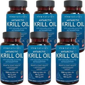 image:imageViva Naturals Antarctic Krill Oil Omega 3 Supplements 1250 mg  DHA EPA Omega3 amp Astaxanthin Concentration for Joint Health No Fish Burp  60 Krill Oil Capsules60 Count Pack of 6