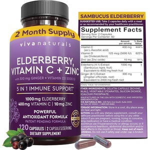 image:imageViva Naturals Black Elderberry 1000mg with Vitamin C D3 5000 IU amp Zinc  5in1 Immune Support Supplement for Adults Sambucus Elderberry Capsules with Ginger for Men and Women 60 Capsules120 Count Pack of 1