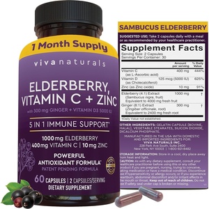 image:imageViva Naturals Black Elderberry 1000mg with Vitamin C D3 5000 IU amp Zinc  5in1 Immune Support Supplement for Adults Sambucus Elderberry Capsules with Ginger for Men and Women 60 Capsules60 Count Pack of 1