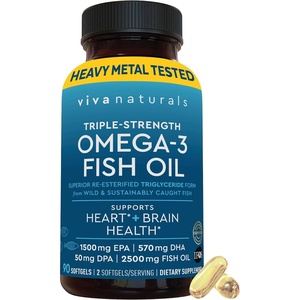 image:imageViva Naturals Omega 3 Fish Oil Supplement for Women and Men  2500 mg Triple Strength Fish Oil per Serving with Omega 3 Fatty Acids Including EPA DHA DPA  180 PescatarianFriendly Softgels90 Count Pack of 1
