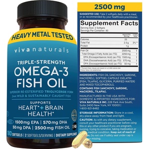 image:imageViva Naturals Omega 3 Fish Oil Supplement for Women and Men  2500 mg Triple Strength Fish Oil per Serving with Omega 3 Fatty Acids Including EPA DHA DPA  180 PescatarianFriendly Softgels180 Count Pack of 1