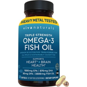 image:imageViva Naturals Omega 3 Fish Oil Supplement for Women and Men  2500 mg Triple Strength Fish Oil per Serving with Omega 3 Fatty Acids Including EPA DHA DPA  180 PescatarianFriendly Softgels30 Count Pack of 1