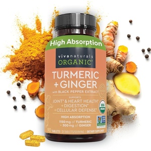 image:imageViva Naturals Turmeric and Ginger Supplement with Black Pepper for Better Absorption  Organic Turmeric Curcumin to Support Joint Heart and Digestive Health NonGMO  120 TabletsTurmeric Ginger